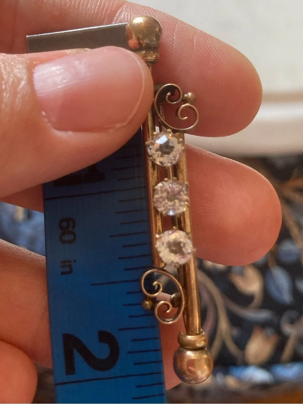 Antique Victorian Old Mine Cut Triple Paste Stone Gold-Filled Brooch